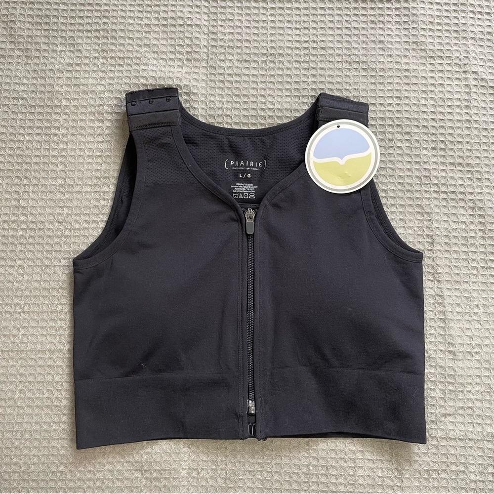 New Prairie Hugger Bra Large Womens Black Front Close Post-surgical Compression